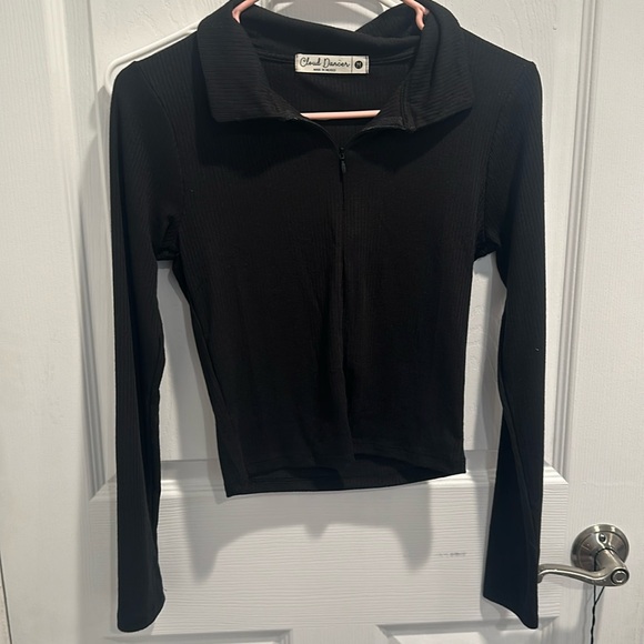 Black zip up ribbed top - Picture 1 of 1